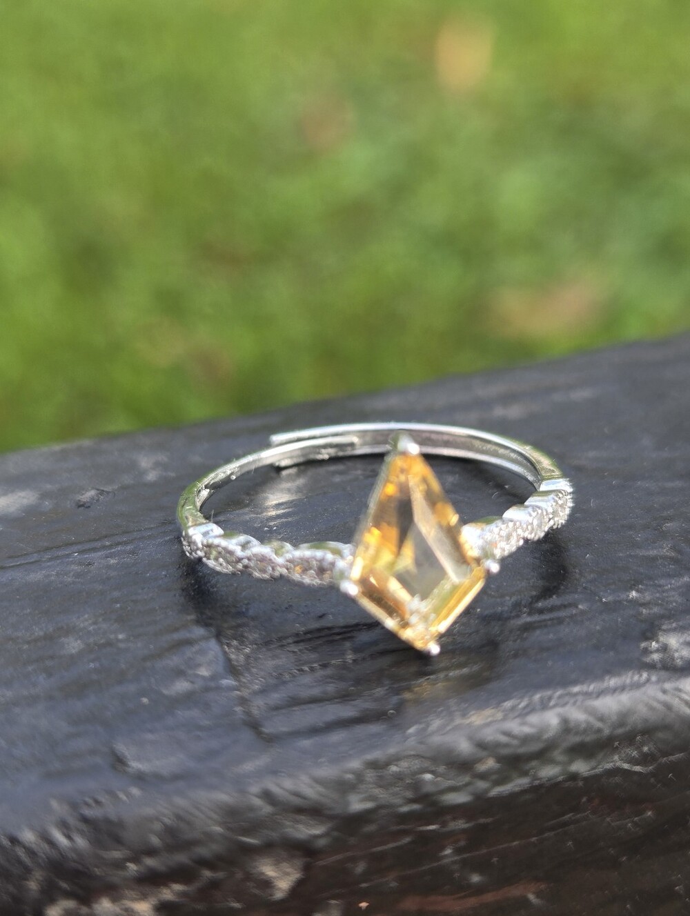 Diamond Citrine Adjustable Ring